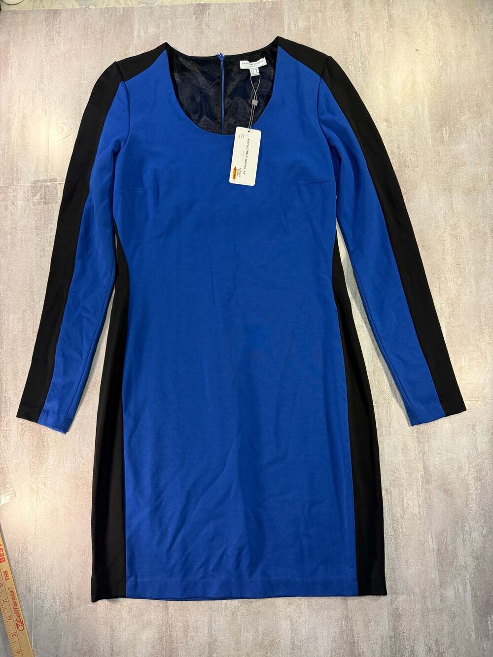 Katherine Barclay Montreal Blue and Black Colorblock Long Sleeve Sheath Dress‎